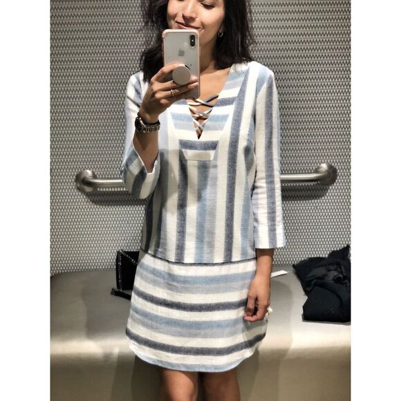 NWT BCBG Lace Up Striped Dress Medium‎ - Picture 1 of 5